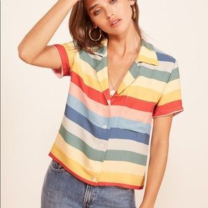 Rainbow button down collared Reformation shirt